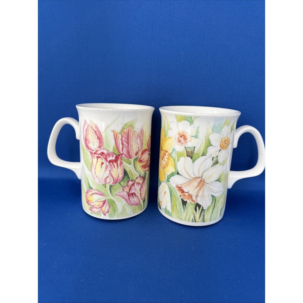 A Pair Of Duchess Floral Fine Bone China Coffee/Tea Cups Mugs Made In England